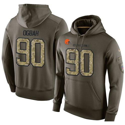 NFL Men's Nike Cleveland Browns #90 Emmanuel Ogbah Stitched Green Olive Salute To Service KO Performance Hoodie - Click Image to Close